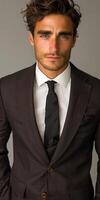 Man in Suit and Tie Posing for Picture photo