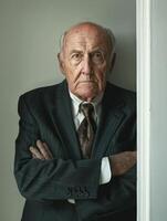 Man in Suit and Tie Leaning Against Wall photo