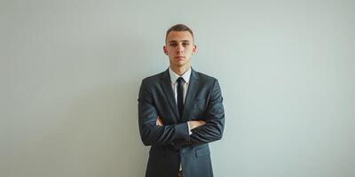 Man in a Suit Standing With Arms Crossed photo