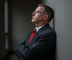 Man in Suit Leaning Against Wall photo