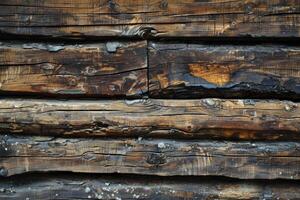 Close Up of Wooden Wall Made of Logs photo