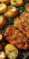 Close Up of a Plate of Food With Potatoes photo