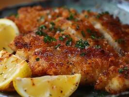 Close Up of a Plate of Chicken Schnitzel photo