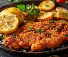 Close Up of a Plate of Food With Fish photo