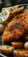 Close Up of a Plate of Food With Potatoes photo