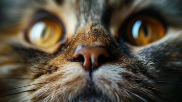 Close Up of a Cats Face With Yellow Eyes photo