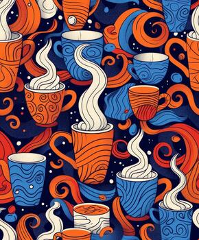 modelo de café tazas con remolinos y burbujas foto