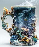 Coffee mug adorned with various objects photo
