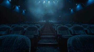 Rows of seats in an empty theater photo