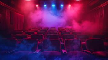 Empty theater with smoke rising from seats photo