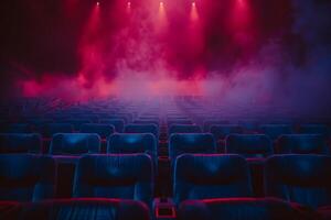 Empty theater with red and blue lights photo