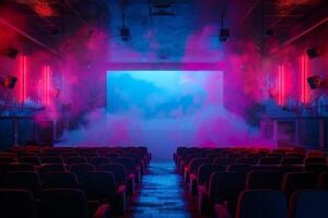 Theatrical smoke rising from empty seats photo
