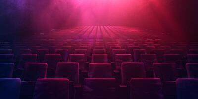 Empty theater with red and blue lights photo