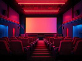 Empty theater with red and blue lights photo