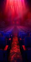 Empty theater with red and blue lights photo