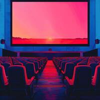 Empty theater with large screen and rows of seats photo