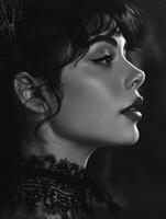 Elegant womans black and white portrait photo