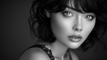 Elegant womans black and white portrait photo