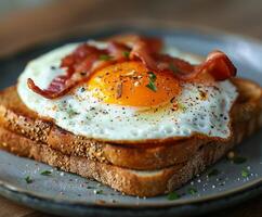 Breakfast plate with toast and egg photo