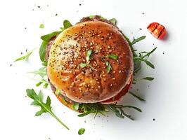 Loaded burger with various toppings photo