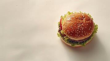 Hamburger on white table photo