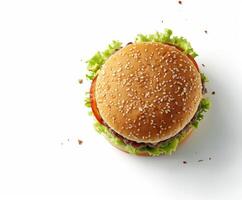 Hamburger with lettuce and tomato on white background photo