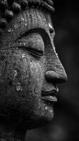 Black and white photo of a buddha statue