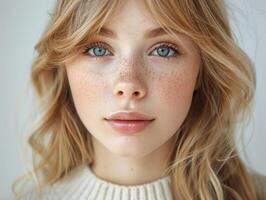 Close up of a woman with freckles on her face photo