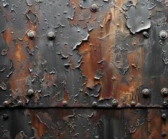 Weathered metal surface with rivets and screws photo