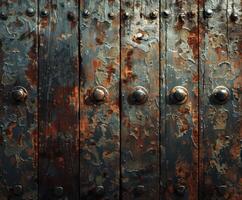Close up of a metal door with rivets photo