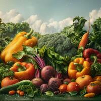 Still life with assorted vegetables on table photo