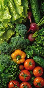 Assorted variety of fresh vegetables close up photo