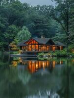 House on lake next to forest photo