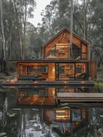 Small cabin amidst dense forest photo