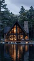 Cabin illuminated by water at night photo