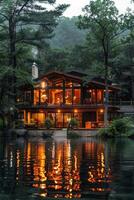 Grand house overlooking lake photo