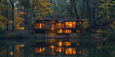 House overlooking lake surrounded by trees photo