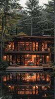 House surrounded by trees and water photo