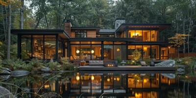 House surrounded by trees and water photo