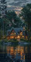 House on a lake painting photo