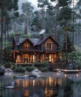 House surrounded by trees and water photo