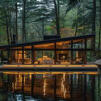 House surrounded by trees in dense forest photo