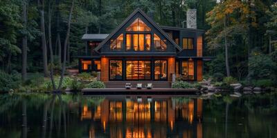 A house in the middle of a lake photo