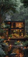 House amidst thick forest photo