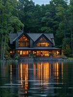 Large house sitting on top of lake photo