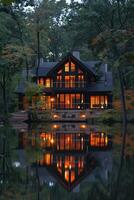 House glowing in the night photo