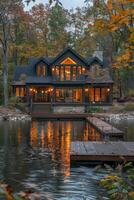 Lake house with dock photo