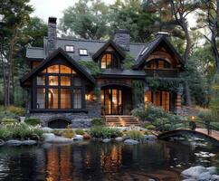 House with pond in front photo