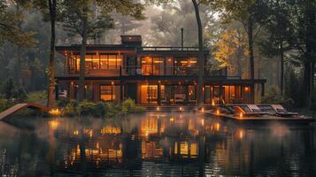 House sits in middle of lake photo