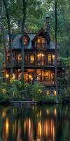 Large house amid lush green forest photo